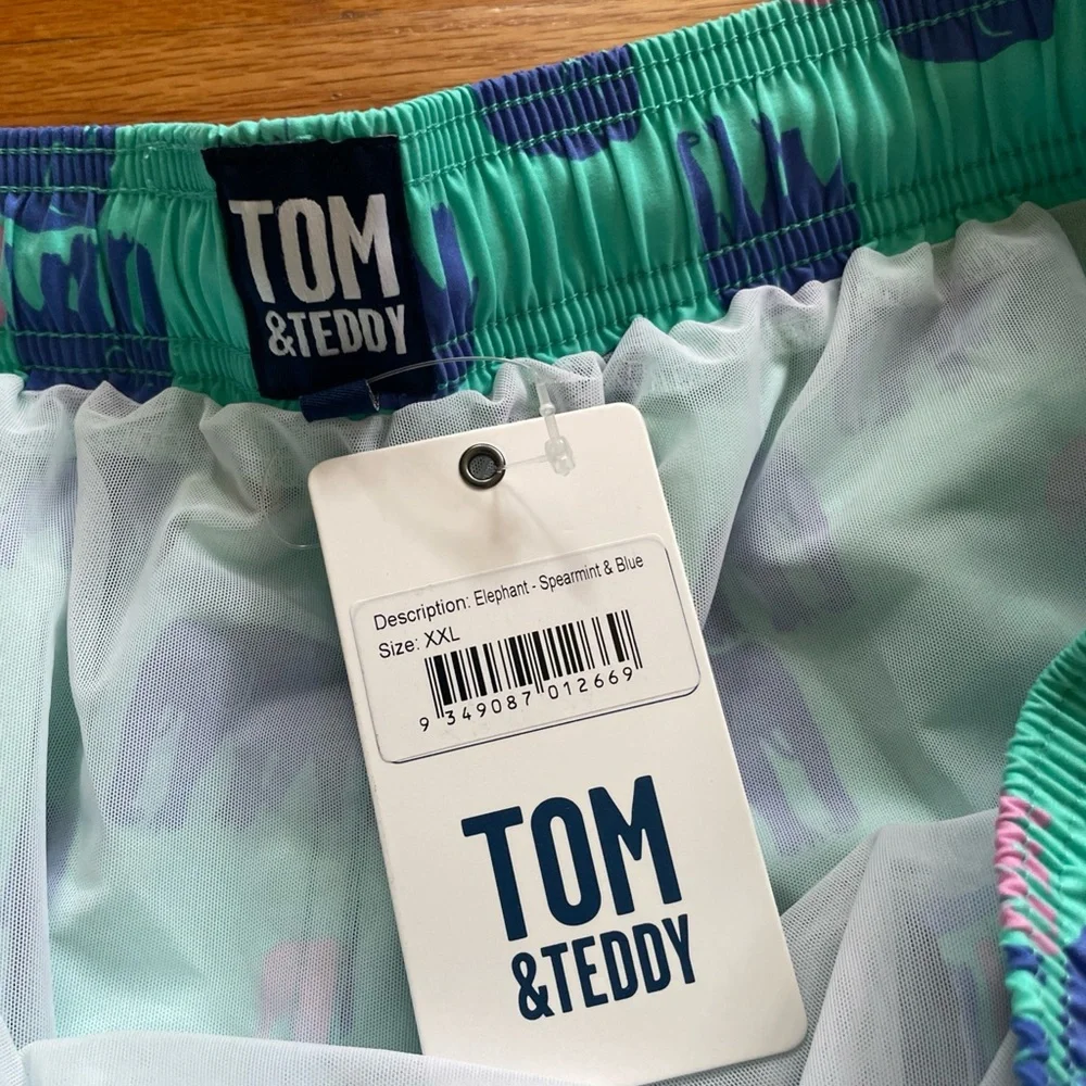 Tom & Teddy Seahorse Print Swim Trunks Blue Green New w Tags Size Mens‎ XXL